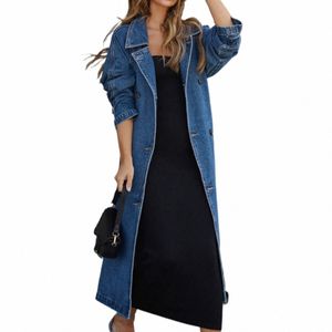 Lg Denim Trench Coat feminino com cinto Vintage Loose Fit Jean Jacket Double Breasted Jaqueta jeans de alta qualidade Casaco feminino 47Wz #