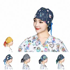 adjustable Women Men Scrubs Cap Butts Cott Print Nurse Uniform Accories Pet Shop Chef Lab Work Surgical Hat W69S#