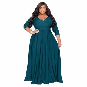 Plus Size Chic Party Mulheres Roupas Elegantes V Neck Cintura Alta Drapeado Maxi Dres para Mulheres Sexy Backl Vestidos De Fiesta G3RK #