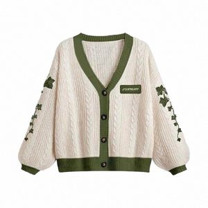 Evermore Cardigan Taylor Versi Green Vine 자수 엉덩이 버트 다운 케이블 니트 스웨터 여성 가을 ​​겨울 빈티지 복장 W8FB#