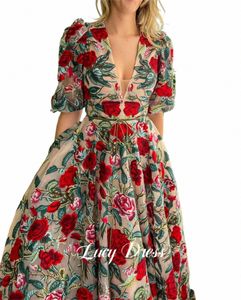 Lucy Party Dr Ball Vestido V Collar Casamento Floral Lace Line Uma Noite Dres Luxo 2024 Prom Mulheres Midi Senhoras Gala Mulher B4eY #