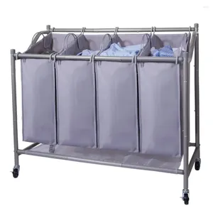 Laundry Bags Ollieroo Classics Rolling Hamper Heavy-Duty 4-Bag Sorter Cart Organizer With Wheels Gray