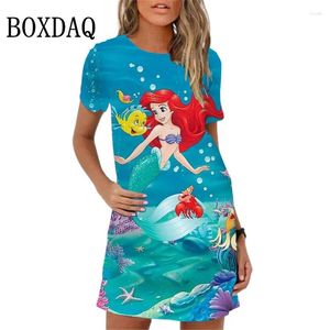 Sukienki imprezowe Sukienki Summer Kobiety 3D Wzór syreny Elegancki słodki A-Linia luźna luźna plaża swobodny krótki rękaw 6 panie