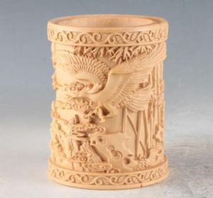 Chinese Bamboo Hand Carved Eagle Brush Pot hh3 580123457310296