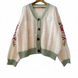 1989 WARM SWIFT V-NECK stickad folklore Beige Cardigan Women Autumn Fr Embroidery Cardigan Female Green Evermore Sweaters Y6pq#