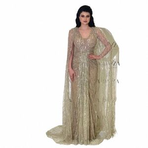 Sevintage Edle Saudi-arabische Prom Kleider V-ausschnitt Formale Abend Kleider LG Cape Sleeves Pailletten Frauen Party Kleider Event 2023 U6KC #