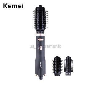 Hair Dryers Kemei 2 in 1 Hair Dryer Hot Air Brush Styler Volumizer Straightener Curler Comb Roller Electric Ion Blow Dryer Brush One-step 240329