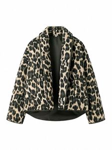 traf 2024 Winter Vintage Leopard Printed Jackets For Women Cropped Coat Woman Chic Jacket Streetwear Lg Sleeve New Outerwear 16JX#