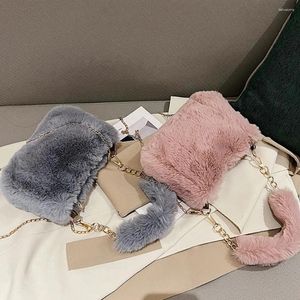 Sacos de ombro feminino corrente quadrada saco casual fuzzy crossbody versátil peludo mochila macio bonito outono inverno bolsa feminina