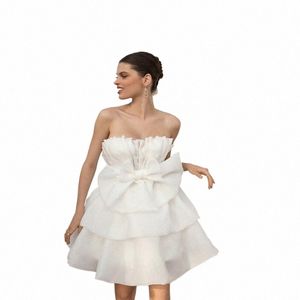 i OD Mini carino grande fiocco piega breve matrimonio Dr New Simple smerlato maniche Homecoming Dres sopra il ginocchio Abiti da sposa t9ZN #