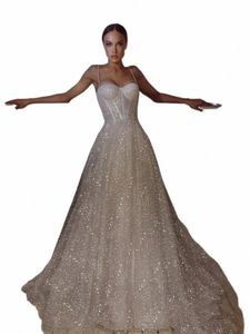 spaghetti glitter material a-line elegan bröllop dres brudklänningar tåg golvlängd brud dr vestidos de novia 2024 j0lf#