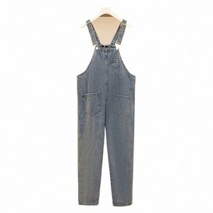 150 kg Plus Größe Damen Lose Lässige Denim Overalls Frühling Herbst Neue Feste Einteilige Geerntete Hose Blau 5XL 6XL 7XL 8XL 9XL C3iy #