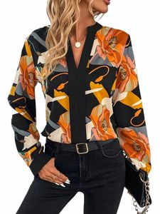 Plus Size Women Floral Print hackat halsringning CTRAST TRIM BLOUSE J7OJ#