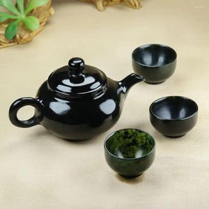 Conjuntos de chá Jade Natural Conjunto de Chá 1 Bule 4 Teacup Saúde Gongfu Genuine Chinês Jades Cerimônia de Pedra Magnética Teasets