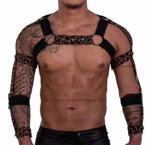 Leopard Men Elastic ombro harn tiras ocas de tira de peito accortos do homem de arremesso de fitn straps clubwear xs3352 z6xv#