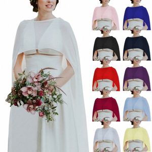 Wedding Bridal Chiff LG Cape Dinner Party Formal Lady Cloak O-Neck Prom Women Shawl Elegant High-Low Wrap Ivory 11 Colors T8DC#