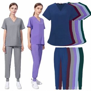 Mulheres Scrubs Define Enfermeira Accories Uniformes Médicos Slim Fit Clínica Dentária Pet Sala de Operação Roupas de Trabalho Tops Jogger Suits 25Mz #