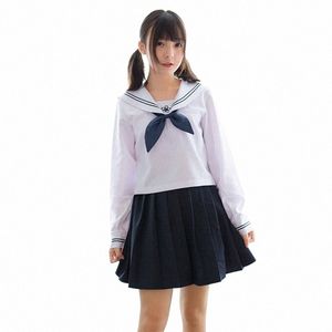 Japansk skoluniform Navy Casual JK Uniform set Sailor Suit Collar Sakura Logo Preppy Style Female Students Clothes S-XXL M7JB#