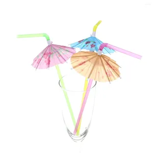 Disposable Cups Straws 120pcs Fluorescent Umbrella Drinking Suckers Tubularis For Bar Club DIY Drink (Mixed Color)