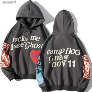 Herrtröjor tröjor 2021 harajuku konstig graffiti brev tryckt hoodie mens tur jag ser spöke herr hoodie ull tryck gata kläd