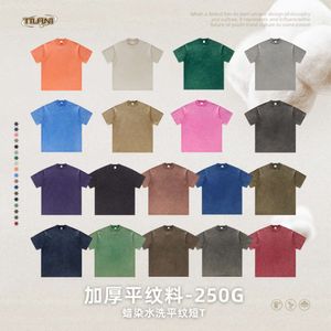 TILANIE Men's 2024 Spring/Summer New Product Stir Fried Snow Wax Dyed Wash T-Shirt High Street Retro Trendy Brand Short Sleeved T-Shirt