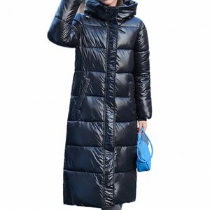 Kvinnors förtjockad jacka Autumn Winter Hooded LG Coats Lightweight Glossy Warm Down Jackets för kvinnor vadderade ytterkläder 956D#