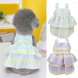 Dog Apparel Pet Dress Comfortable Color Matching Plaid Skin-touch Soft Washable Pograph Prop Polyester Layered Hem Supplies