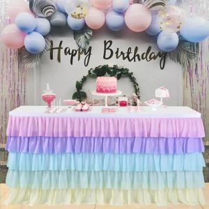 Table Skirt Tulle Tutu Tablecloth 5 Tiers Macaron Multicolor Tableware Decoration Wedding Birthday Baby Shower Party