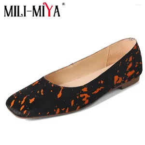 Casual Shoes Mili-Miya Fashion Speckled Patchwork Women Horse Hair Flats Slip On Round Toe Big Size 34-40 Full äkta läder handgjorda