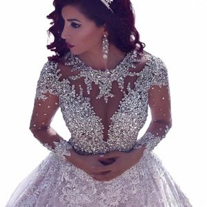 Dubai African Cathedral / Royal Train Wedding Dr 2021 Ball Gown Abiti da sposa Cristalli di pizzo Bordare Corpetto Abiti da sposa l5UF #