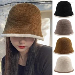 Berets Knitted Women Bucket Hat Lamb Fleece Thick Winter Warm Windproof Fisherman Basin Girls Dome Cap Men Panama Kn Y6X7