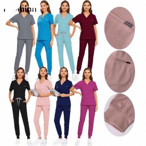 Hospital Cientista Beleza Sal Uniforme Elástico Respirável Roupas Fi Slim Fit Scrub Set Lab Macacões uniforme enfermeira mulheres 95c1 #