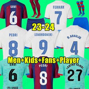 Футбольные майки BARCELONA Barcelona PEDRI LEWANDOWSKI GAVI 23 24 комплект LAMINE YAMAL JOAO FELIX ARAUJO DE JONG с длинным рукавом camiseta de futbol Футболка для мужчин и детей