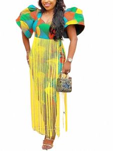 Kobiety Drukuj Dr wysoki talia Krótki Latarni Sleeve Vintage Pakiet Hip Celebrate Ocn Birthday Styl African New Plus Size U5ID#