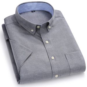 Men's Oxford Short Sleeve Summer Casual Shirts Standard-fit Button-down Solid Shirt Classic Single Pocket Comfortable Shirt