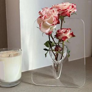 Vaser Art Po Frame Vase Harts Multi Functional Hydroponic Flower for Office Home Transparent White