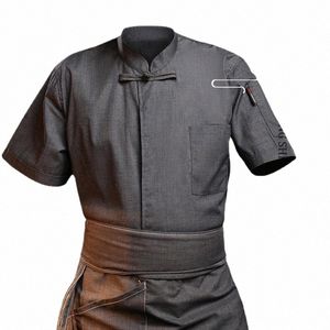 unisex Chef Jacket Short Sleeve Kitchen Cook Coat Chinese Restaurant Waiter Uniform Top y413#