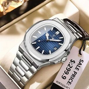 Wristwatches POEDAGAR Luxury Watch Business Waterproof Male Clock Luminous Date Stainless Steel Square Quartz Men Watch reloj hombre 2024 New 24329