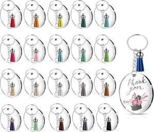 DIY Blank Tassels Keychain Plain Clear Keyring 12PCS Circle Round Acrylic Borad Card 12PCS Metal Chain Hoop 12PCS Tassels Set NE1003241