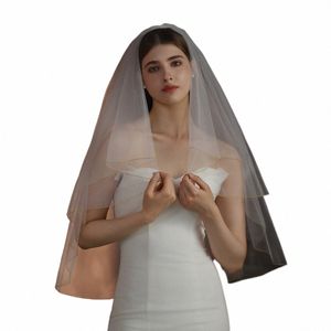 v313 Shiny Wedding Bridal Shoulder Veil Two-Layer Tulle Golden Thread Edge White Short Brides Veil Women Marriage Accories j42q#