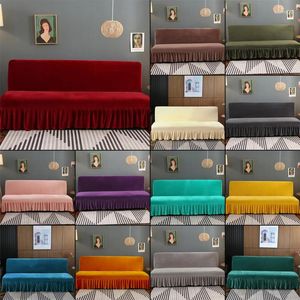 Sandalye kaplar streç kadife futon kanepe kapağı kolsuz kalın peluş etek ile slipcover kanepe mobilya koruyucusu