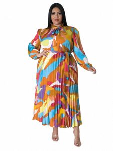 wmstar Plus Size Dres for Women Printed Tie Dye Fi Lg Sleeve Maxi Dr Hot Sale Wholesale Dropship with Bandage e8mf#