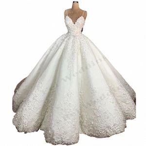 Splendide abiti da sposa da donna in pizzo applique A-Line sexy maniche con cinturino per spaghetti Princ abiti da sposa abiti da sposa X1Qr #