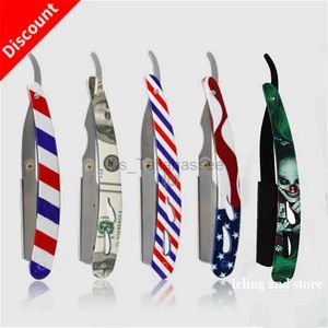 Electric Shavers Colourful Professional Manual Shaver Straight Edge Stainless Steel Sharp Barber Razor Folding Shaving Beard Cutter Wholesale 240329