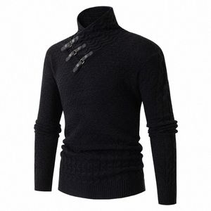 2022 Autumn Winter Men's Lg Sleeve Fi Casual Turtleneck Knitted Top Persality Trendy Big Size Sweater Coat x3pU#