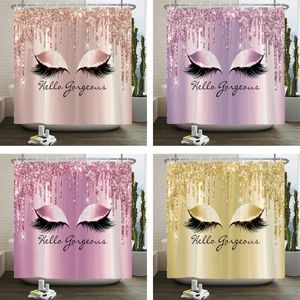 Cortinas de chuveiro feminino rosa ouro cílios maquiagem cortina banho conjunto faísca gotejamento banheiro olho lash salão beleza decoração casa