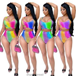 Womens Tracksuits Itens Atacado Roupas de Verão Sexy Two Piece Set Mulheres Tie Dye Tanque Crop Top Calcinha Swimwear Bodycon 2 SetWomens