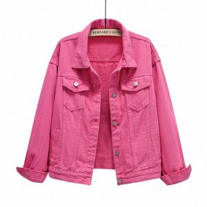 2024 Mulheres Cor Jeans Jaqueta Primavera Outono Solto Curto Casual Tops Cott Denim Outerwear Preto Vermelho Roxo Branco Amarelo Rosa 12sj #