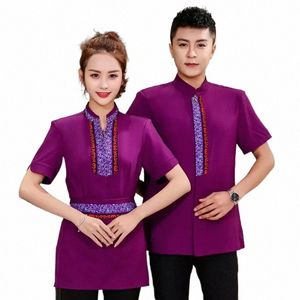 waiter Uniforms Fast-food Kitchen Tops Overalls Waiter Work Clothes Short-sleeved Hotel Chinese Teahouse Restaurant Catering S8mq#