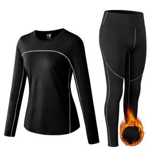 Outfit Two Piece Yoga Set Women Running Sportswear Winter Fleece Sport Sours Gym Fitness Stretch Yoga Pants Shirt Workout Tracksuit